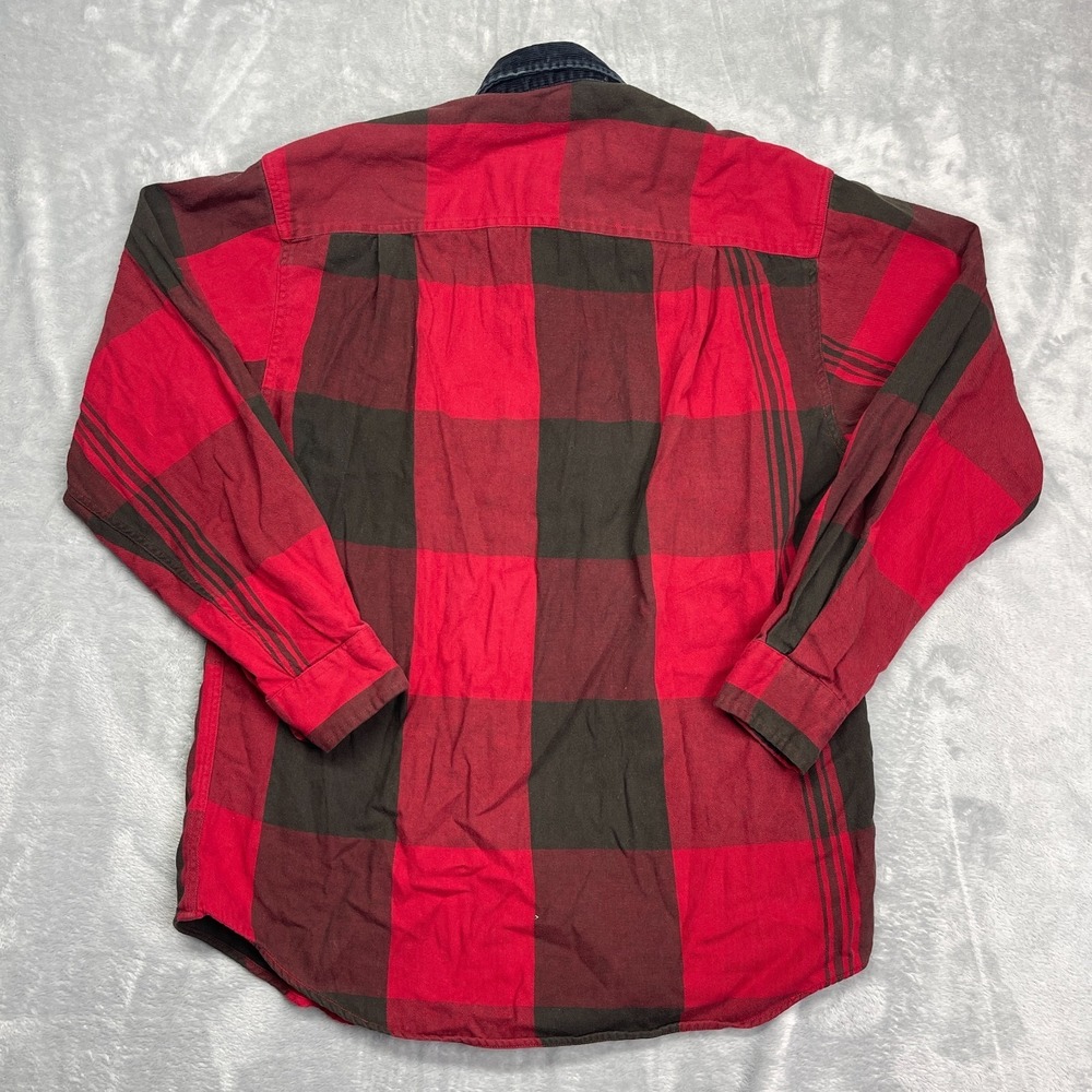 Vtg Nautica Flannel Shirt Mens Small Red Green Plaid Corduroy Collar Button-Up - Picture 2 of 6